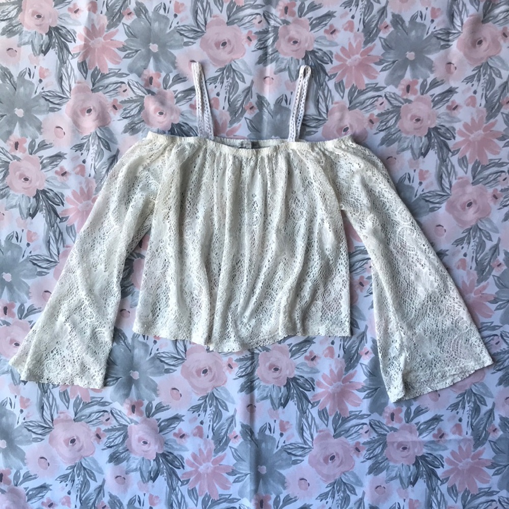 WHITE SHEER LACE OFF THE SHOULDER TOP
